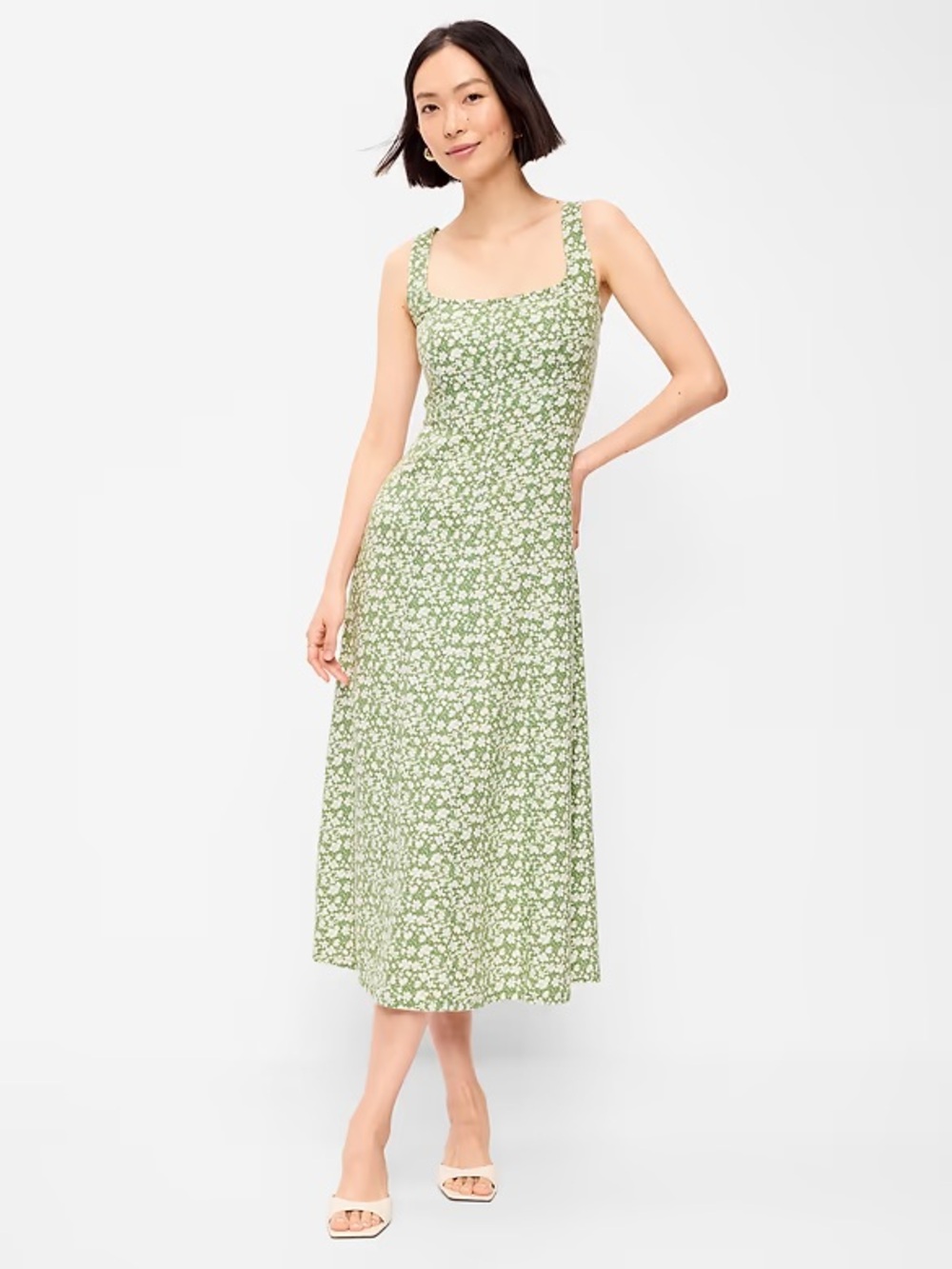 Old Navy (Current Season) - smocked square neck midi dress | linen blend | green